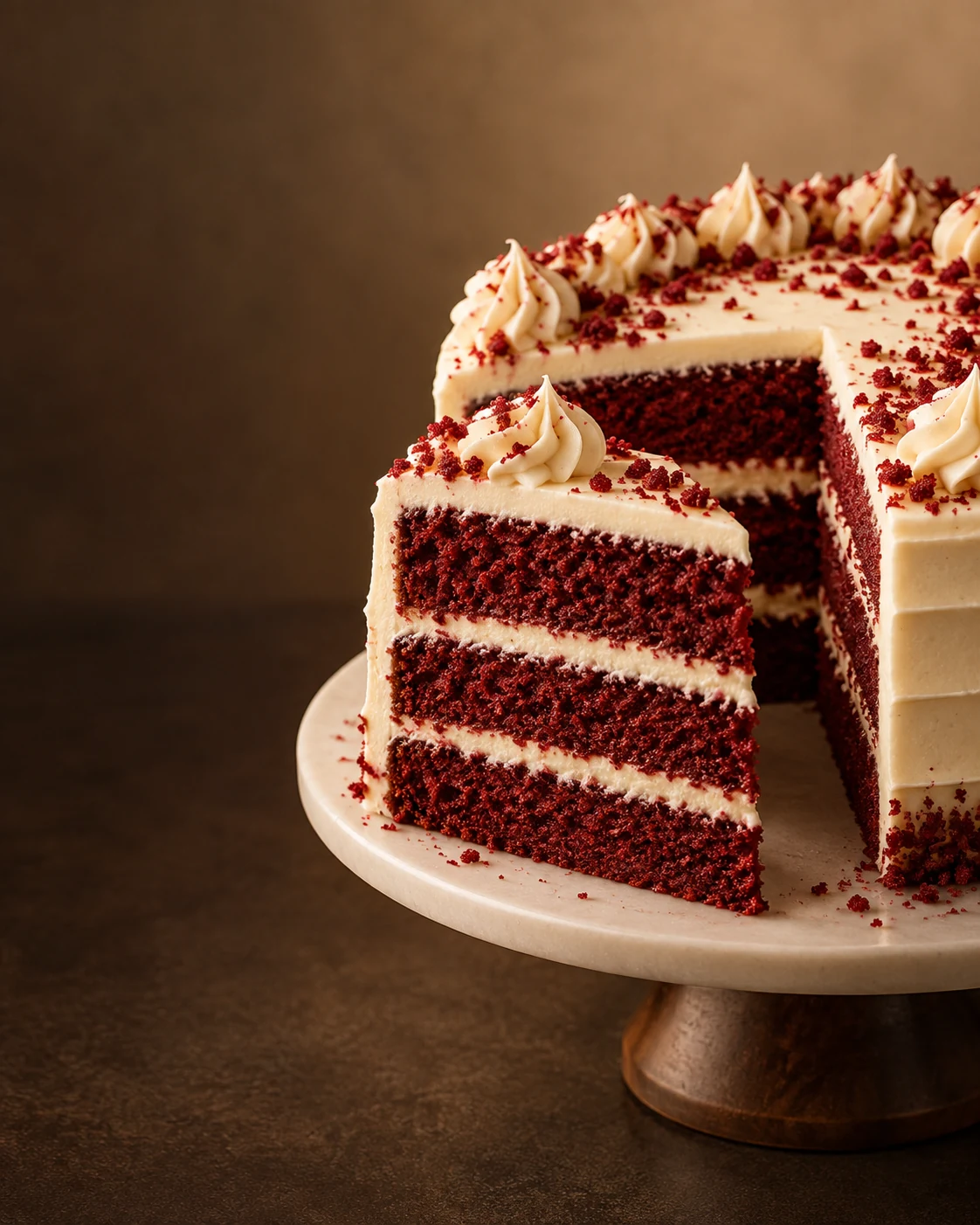 Red velvet layer cake with cream frosting